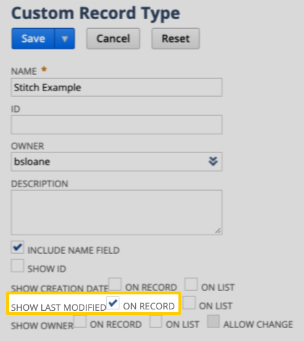 Highlighted  Show Last Modified field in NetSuite's Custom Record Type page