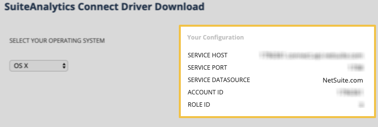 The Your Configuration section of the Set Up SuiteAnalytics Connect page in NetSuite