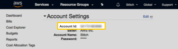 An AWS account ID, highlighted in the AWS Account Settings page